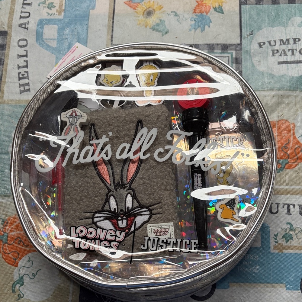 Justice Clear Cosmetic Bag with Looney Tunes Design